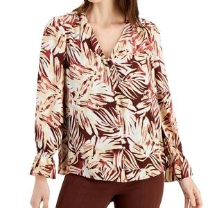Alfani Women's Printed Button-Front Shirt Brown